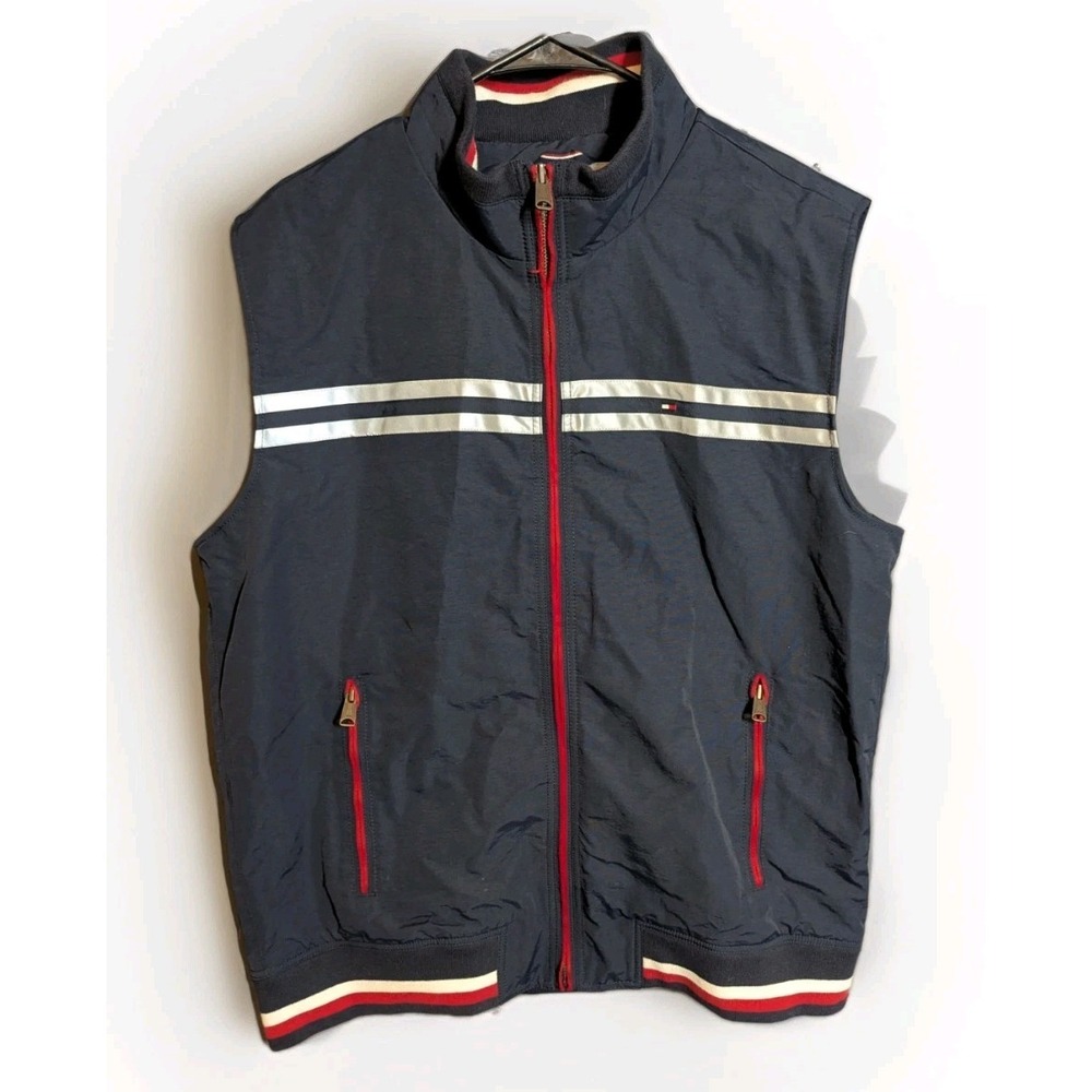 Tommy Hilfiger Y2K Athlete Vest L Navy Red White Athleisure Retro Nylon‎ Zip